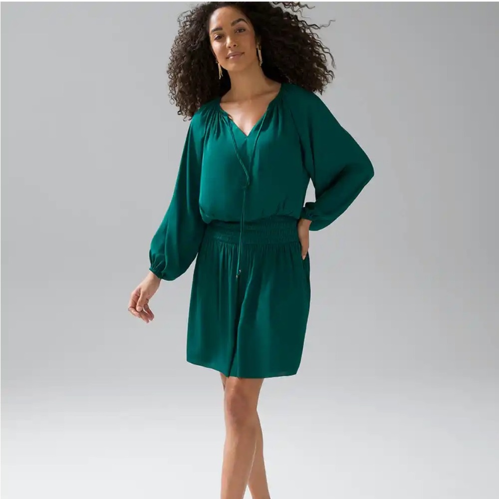 Satin smocked waist blouson dress